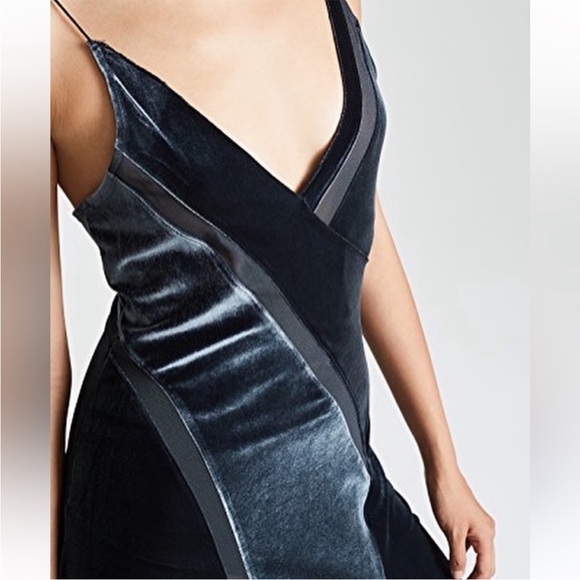 FREE PEOPLE Charcoal Gray Spliced Stretch Velvet Slip Maxi Dress - Picture 2 of 10